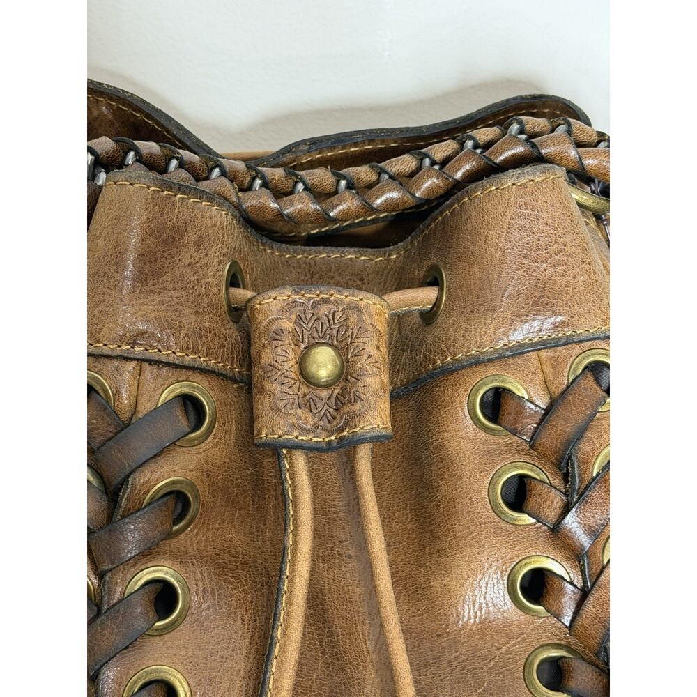 Patricia Nash Bucket Bag Woven Drawstring Brown Braided Distressed Grommet - Picture 5 of 11